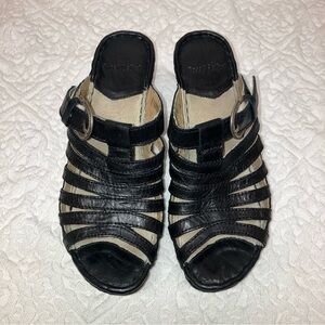 Josef Seibel high heel leather open back sandals, black, size 38